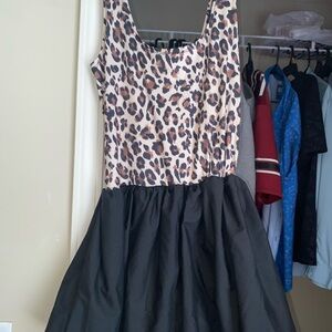 Chic Leopard Print and Black Mini Dress